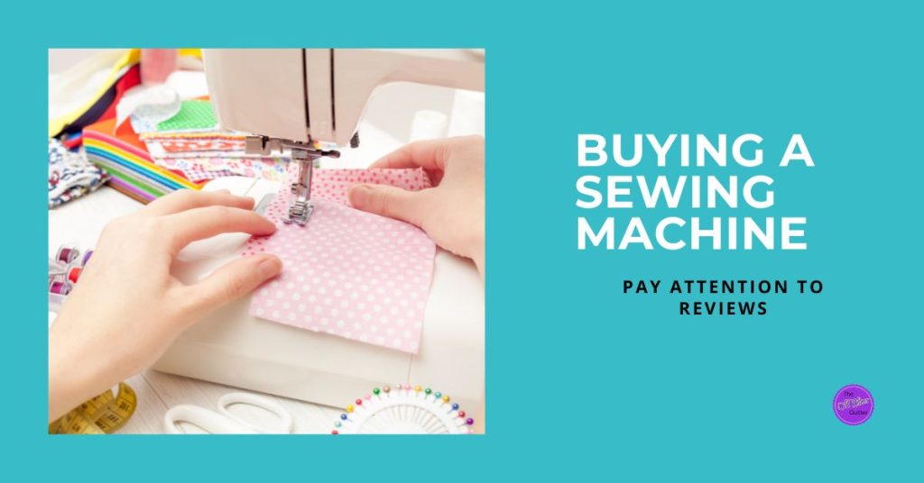 a person sewing pink fabric on a sewing machine with text, Buying a Sewing Machine - Pay Attention to Reviews